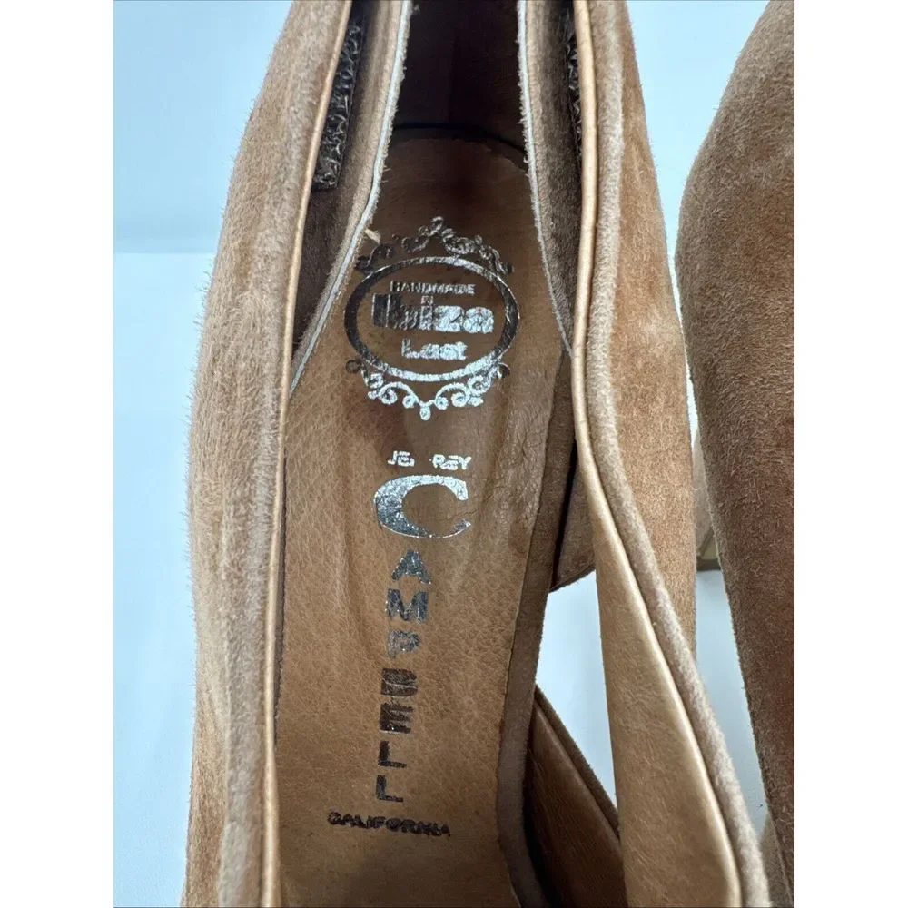 Jeffrey Campbell Handmade Ibiza Mabel Tan Suede Leather Heels Cutout‎ Tassel